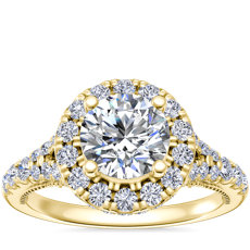 NEW Lace Bridge Split Shank Halo Diamond Engagement Ring in 14k Yellow Gold (0.66 ct. tw.)